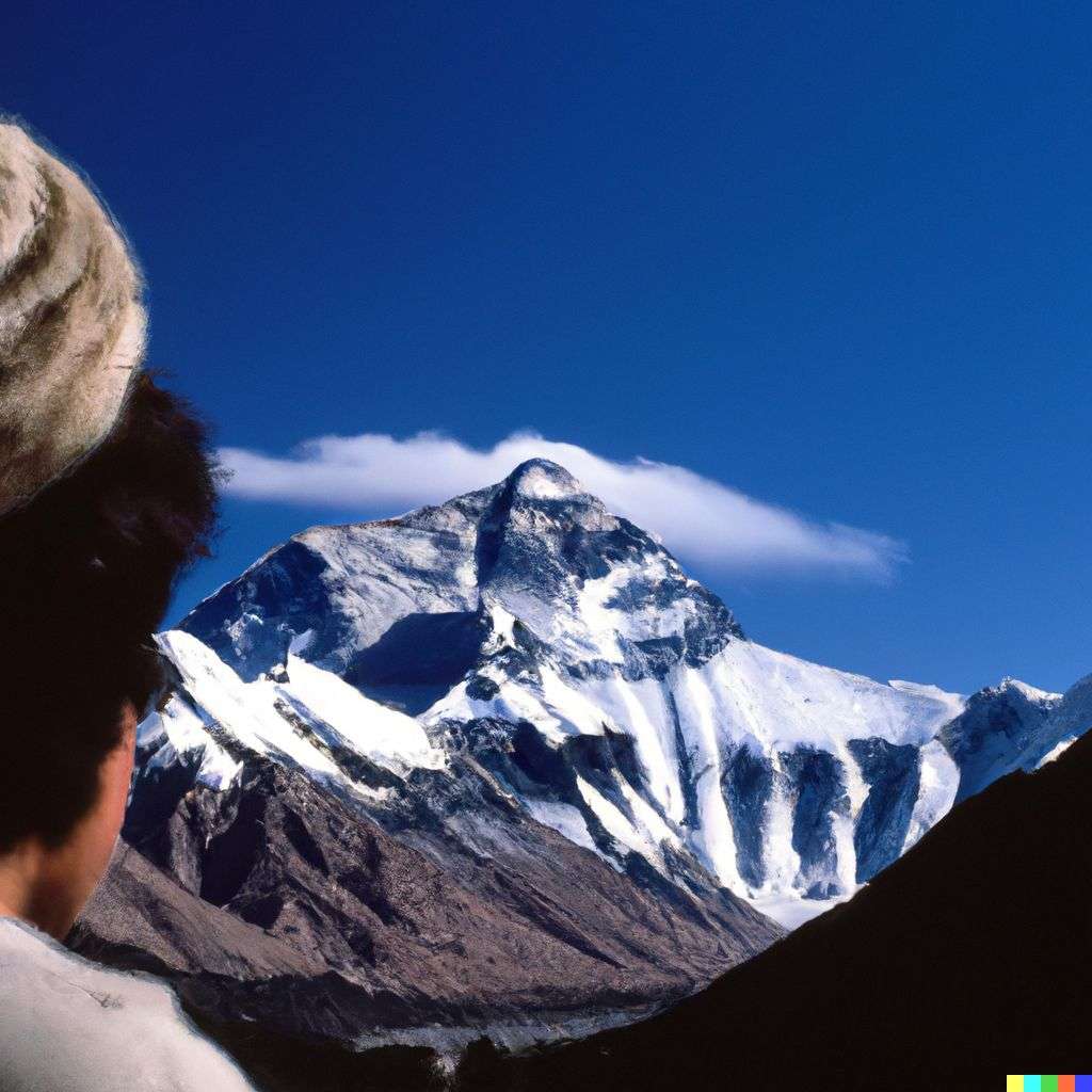 someone gazing at Mount Everest, photograph, Kodachrome